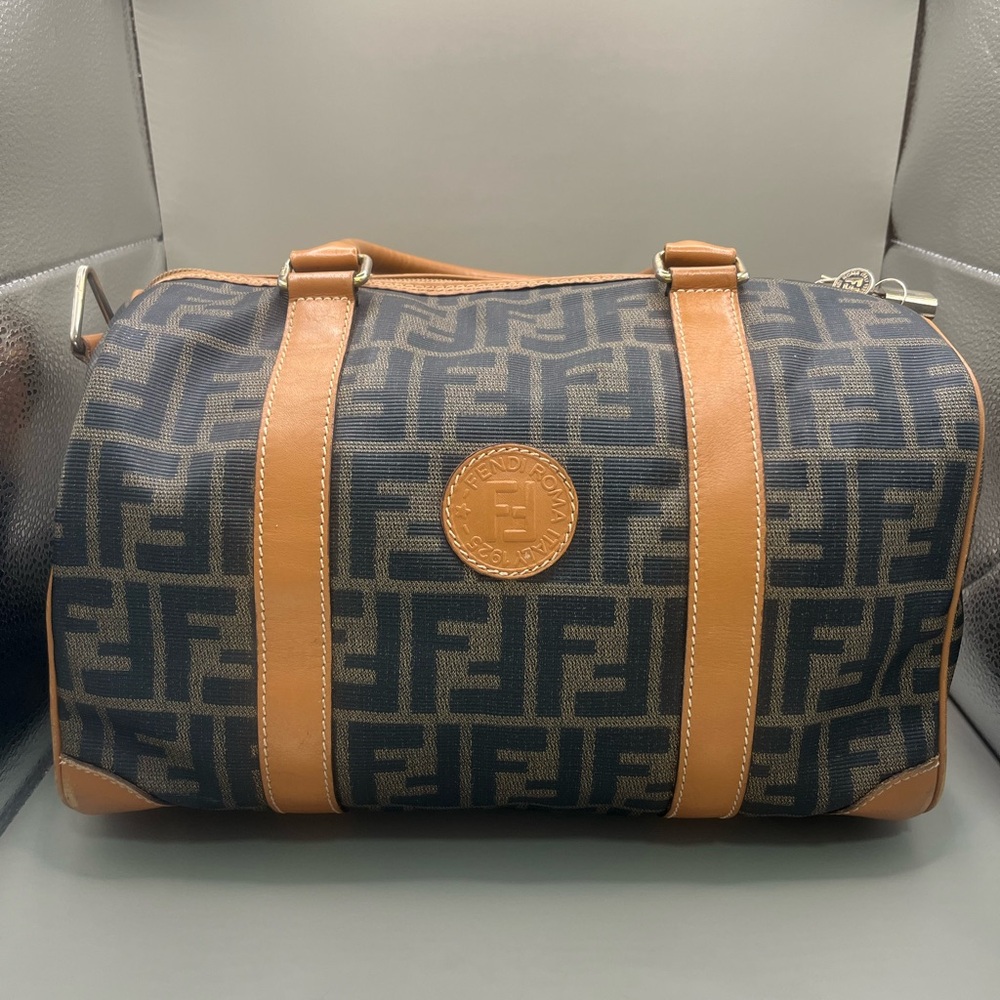 Vintage 90s Authentic FENDI Zucca “Boston” Canvas Leather Bag pre. Serial Number
